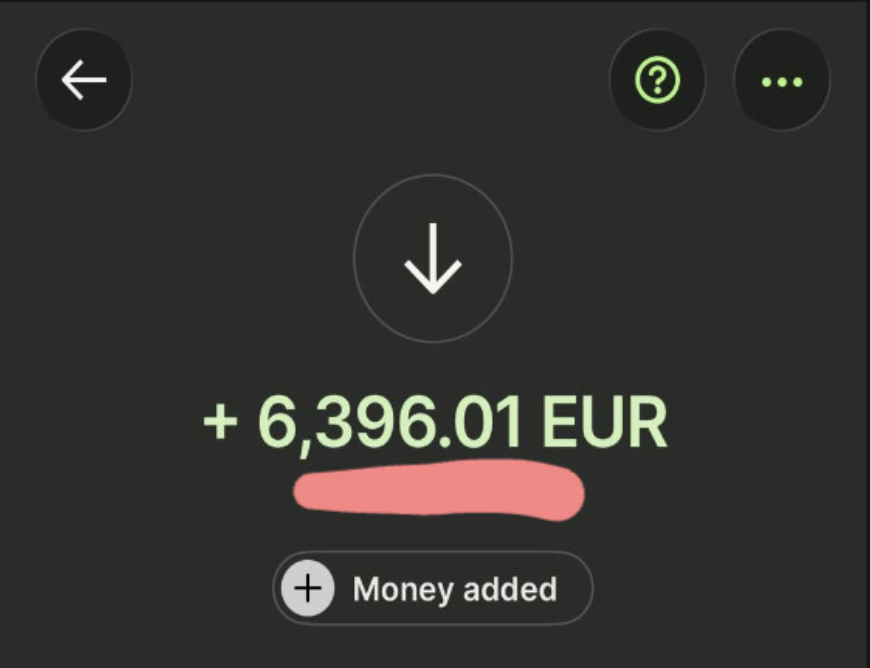 Payment confirmed, +6,396.01 EUR